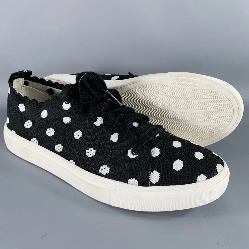 KATE SPADE Size 9.5 Black White Nylon Polka Dot Scallop Trim Sneakers